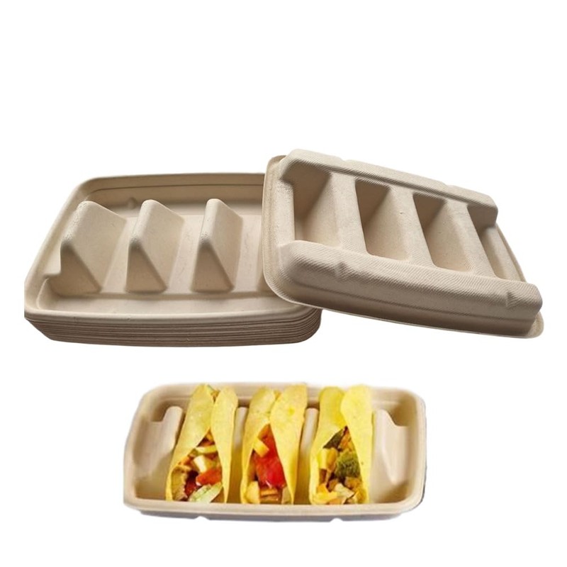Ebonee Disposable Taco Holders with 3 Dividers, Paper Taco Plates