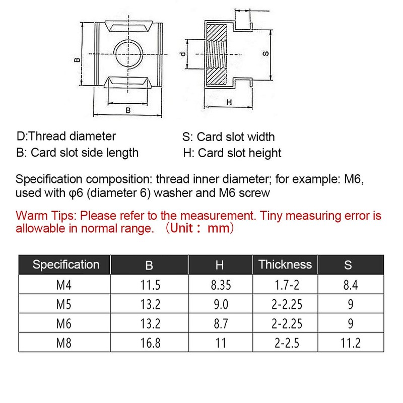 Dreneco M4 Cage Nut, Cage Rack Fixing Captive Nuts, for