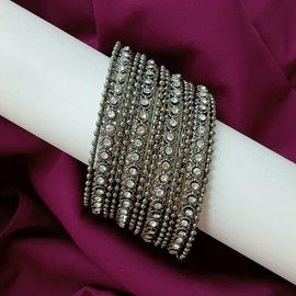 Efulgenz - Juego de pulseras de plata oxidada para mujer, estilo indio, bohemio, oxidado, circonita cúbica, metal indio, pulsera para mujer, 2-10, Cobre, No es una piedra preciosa