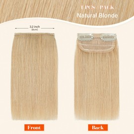 S-noilite Hair Extensions Clip in Human Hair 1PCS 2 Clips Hairpieces for Short Hair Remy for Women With Thinning Hair Add Volume 12g 8Inch-Natural Blonde