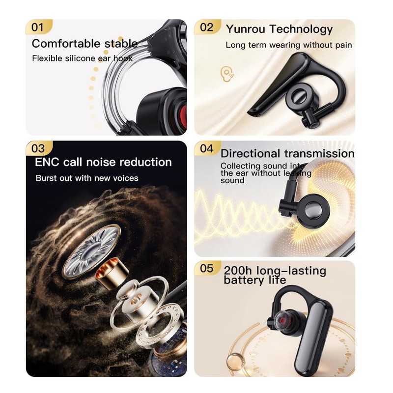 TMGADTDU Open Ear Bluetooth 5.4 Headset, Wireless Mono Earpiece