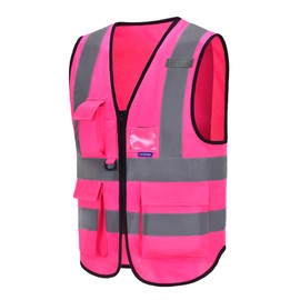 Women pink high viz Class 2 hi vis Zipper Front High Visibility vest Hi Vis Executive Vest Waistcoat with Phone & ID Pockets