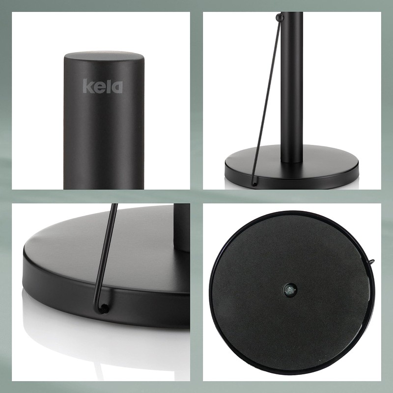 Kela Kitchen Roll Holder, Metal, Black, 33.5 cm