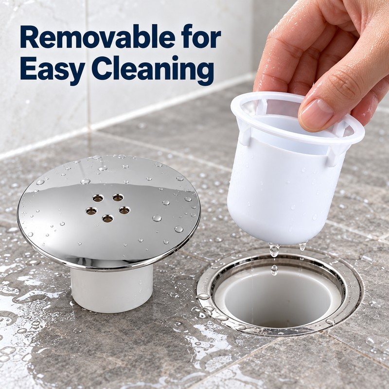Round Shower Floor Drain Cover with Removable Waste Trap Insert