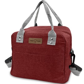 JINGSEN Lunch Bag Waterproof Reusable Lunch Bag, Leakproof Waterproof Lunch Bag for Adult Students, Durable Lunch Bag, Office Work School Shopping Travel Picnic Insulated Lunch Bag (X-Claret)