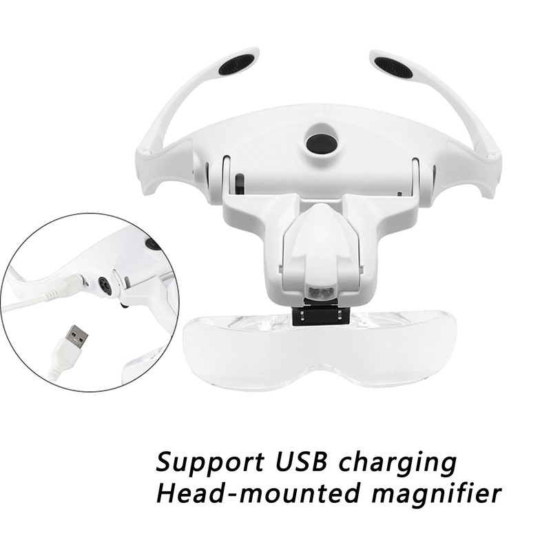 Head Magnifier LED USB Charging Jewelry Magnifying Glass for Painting