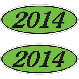 Car Lot Dealer Supplies Oval Model Year Windshield Stickers for Car Dealers - 2 Dozen (24 Pieces) Black Numbers on Fluorescent Chartreuse Green Background (2014)