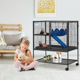 HABUTWAY 36.5''H Large Metal Rolling Ferrets Cage, 2-Tiers Small Animal Cages, Critter Nation Cage for Rats/Chinchillas, 0.5'' Bar Spacing for Ferret,Small Animal Cage w/Removable Ramp & Platform