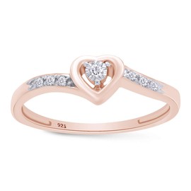 Heart Shaped Promise Ring for Women, Round Cut Lab Grown Diamond Engagement Ring in 14k Rose Gold Over Sterling Silver Jewelry Gift for Her, Ring Size-4