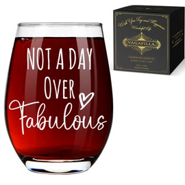 Vagafilla Not A Day Over Fabulous Wine Glass Gift 15oz, Funny Novelty Birthday Christmas Gift for Women Sister Wife Friend Mom Aunt BFF Boss Coworkers Grandma Friends Wife Female-93