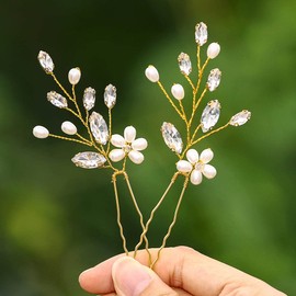 IYOU Bridal Wedding Hair Pins Silver Flower Hairpin Crystal hair Clip Rhinestone Bride Hair Accessories for Women and Girls (Pack of 2) (gold)