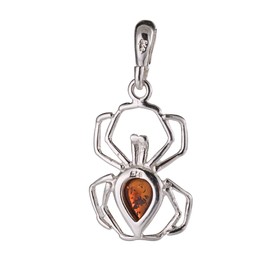 HolidayGiftShops Amber Jewelry for Women - Sterling Silver and Baltic Amber Spider Pendant, Includes 925 Sterling Silver Chain - Sterling Silver Jewelry Collection, made in Poland, Gemstone, Amber
