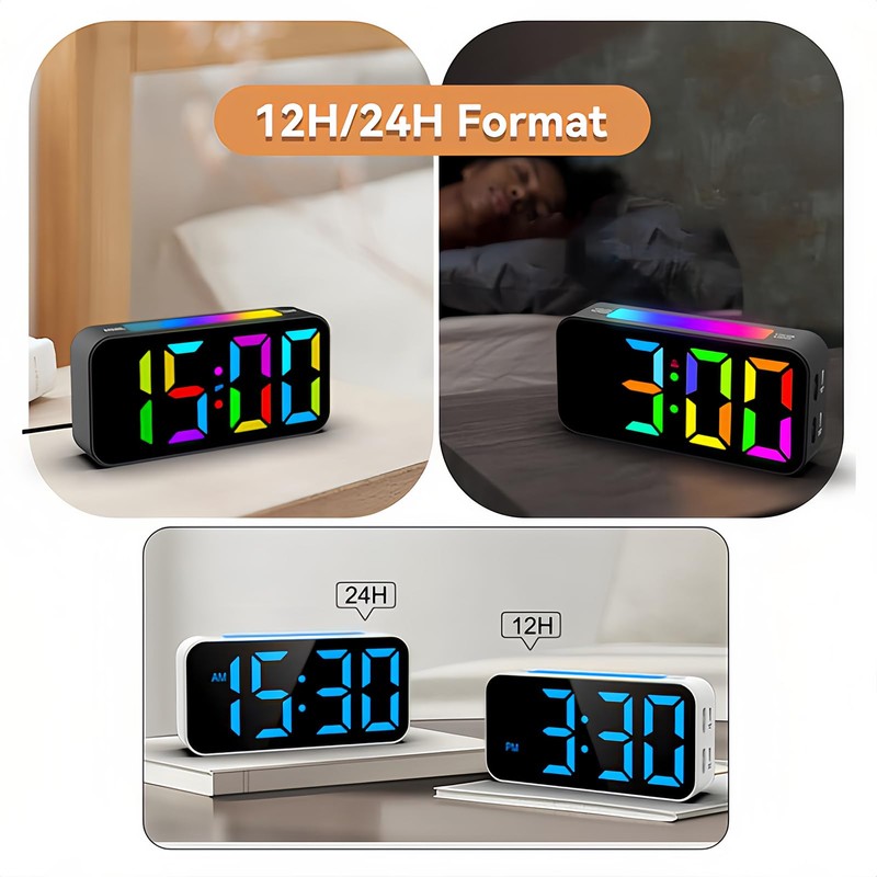 Lancoon Color Digital Clock with Snooze Function RGB Large Display