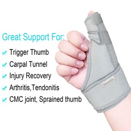 Trigger Thumb Splint - Thumb Spica Support Brace Stabilizer for Pain, Sprains, Arthritis, Tendonitis (Right Hand or Left Hand) (Grey)