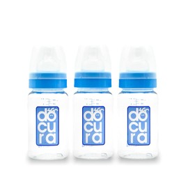 DOCURA - Set Mamilas Boca Ancha De 9 oz/260ml, 3 Piezas, Para + 3 Meses, Biberones Con Flujo Medio De Silicón Líquido, Anticólicos, Libre de BPA, Azul