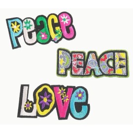 Unbranded LOT of 3 - PEACE & LOVE - FLOWER POWER - Embroidered Iron-On/Sew-On Patches