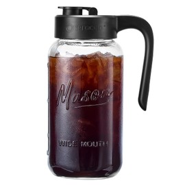 Spreccio Mason Jar Pitcher - Airtight & Leakproof Glass Pitcher with Lid, Perfect for Breastmilk, Cold Brew, and Sun Tea, 2 Quart (64 oz) 1/2 Gallon Mason Jar with Pour Spout Lid