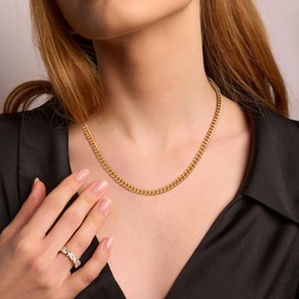 KRKCLIFE Chain Necklace for Womens Mens, 5/7/9MM 18K Gold Plated/Stainless Steel Cuban Link Curb Chain Necklaces, Anti-Allergies, Durable No Fading Gold/Silver Chain Pendant Necklace Jewelry Gift