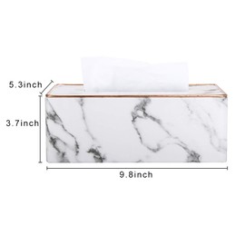 KINGFOM Rectangular PU Leather Tissue Box Holder, Facial Tissue Case Napkin Dispenser for Home Office Car Automotive Decoration with Gold Line(Gray Marble)
