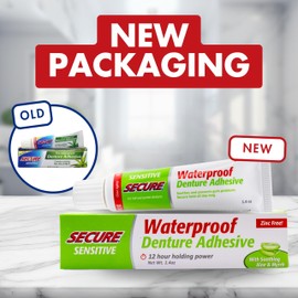 Secure Sensitive Denture Adhesive – 12-Hour Max Hold – Waterproof Seal – Zinc Free – Food Grade Ingredients – fsa hsa Approved – 1.4 oz (3 Pack)
