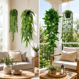 4 Pack Artificial Hanging Plants for Home Decor – Lush Faux Greenery in Pots for Indoor & Outdoor Spaces