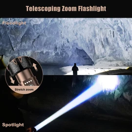 SKYFIRE LED Flashlights High Lumens Rechargeable,5000mAh Super Bright Tactical Flashlights,Zoomable,6 Modes,Waterproof Flash Light for Camping Essentials,Outdoor,Home,Gifts(Upgraded- No Lens)