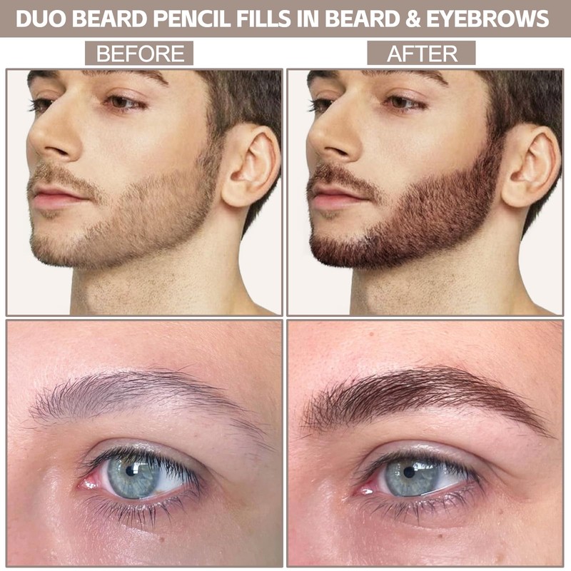 GEUUFEA Beard Pencil Filler for Men, Double Head 4 Forks