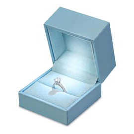 Novel Box Light Blue Ring Box with LED Light for Jewelry Gift 2.37x2.37x1.87 Inch - Ring Boxes with Satin Finish for Proposal & Engagement - Ring Box for Wedding Anniversary & Special Occasions Gifts