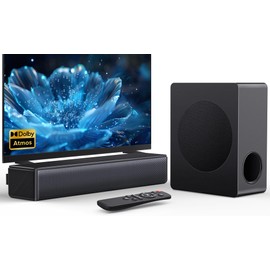 GEOYEAO Sound bar with subwoofer, 200W 2.1 ch soundbar w/Dolby Atmos Surround Sound System, 3D Bass Adjustable Home Theater Bluetooth TV Speaker for Smart TV/Projector/PC