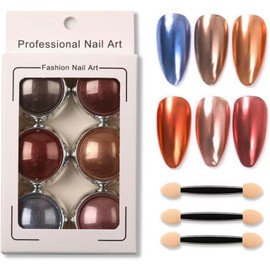 6 Colors Chrome Nail Powder Aurora Nail Powder Iridescent Pearl Nail Art Powder Metallic Mirror Effect Pigment Glitter Dust Kit Nail Art Supplies for Gel Polish Nail