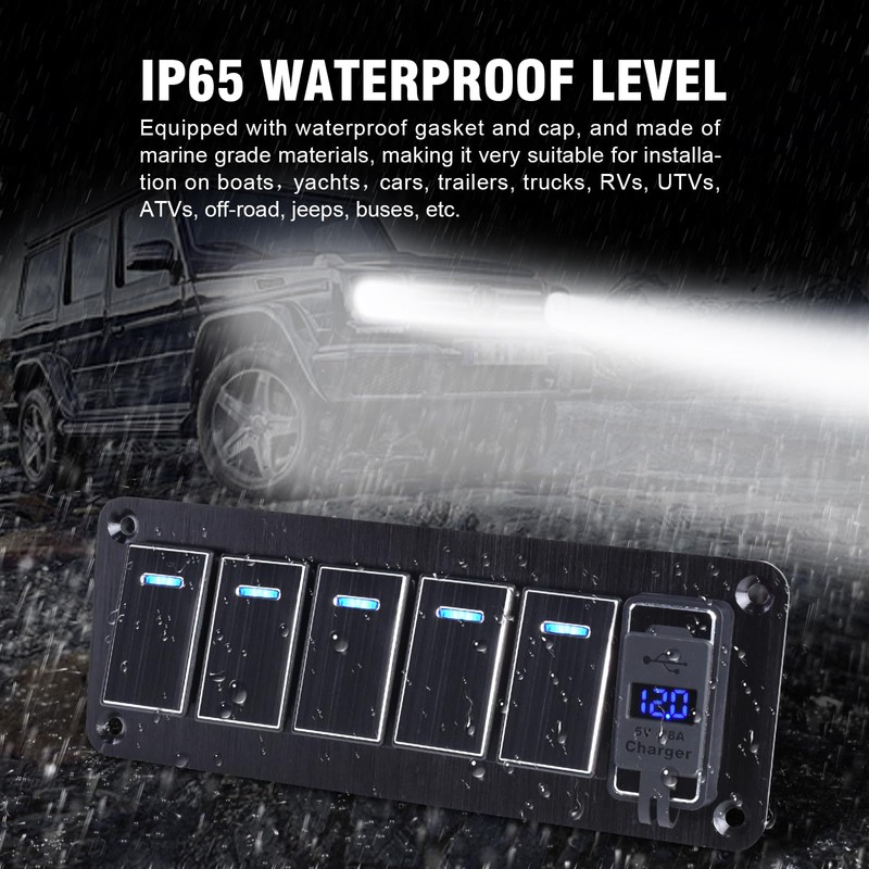 GGTA Rocker Switch Panel Waterproof with 4.8 Amp Dual USB