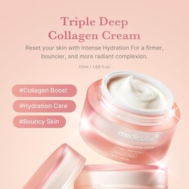 medicube Crema de Colágeno Triple – Crema Hidratante y Reafirmante con Ácido Hialurónico, Elastina Premium, Manteca de Karité – Cuidado de Arrugas y A