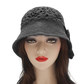 ZLYC Women's Summer Cotton Handmade Knitted Fisherman Hat, Crocheted Gray