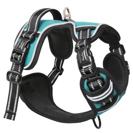 HEELE No-Pull Dog Harness, Chest Harness for Large Dogs, Adjustable, Reflective and Breathable Dog Harness with Padded Handle, Turquoise, L
