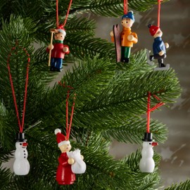 BRUBAKER 6 Handpainted Wooden Christmas Tree Ornaments Decoration Winter Outdoor Activity- Santa Claus, Snowman, Ice Skater, Skier - Designed in Germany