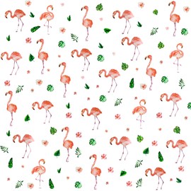 Maydahui Flamingo Wall Decals Flower Green Plants Leaves Wall Sticker(50x50 Inch) Peel Stick Removable Pastoral Style Art Mural Decor for Kids Bedroom Living Room Nursery