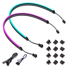 BTF-LIGHTING LED Neon RGB PC LED Tape Light 2x50CM LED Light Strip 12V 4 Pin with Splitter Cable Compatible with Gigabyte RGB Fusion, MSI Mystic Light, ASRock with 12 Fixed Clips