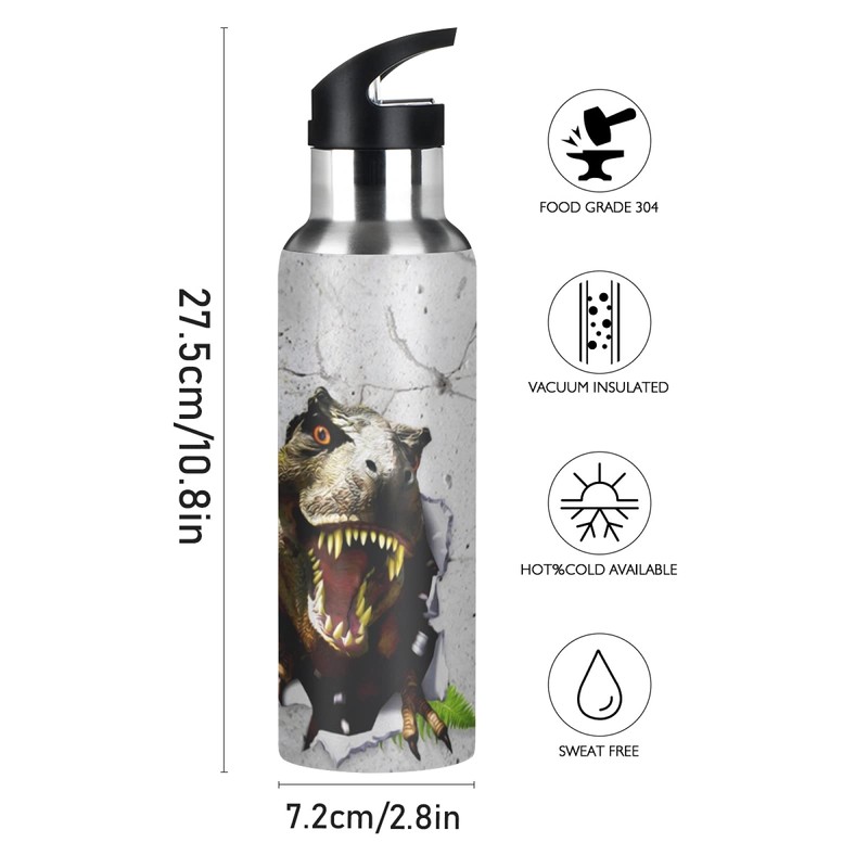 Botellas de agua con aislamiento de dinosaurio, para niños, con