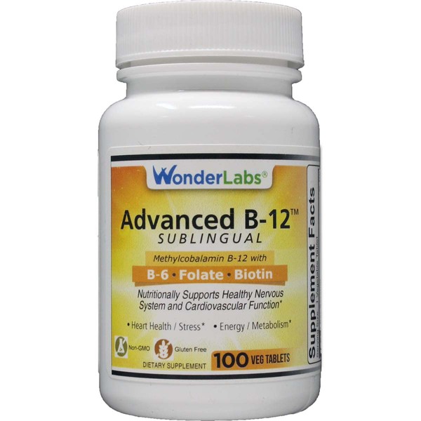 Wonder Laboratories Sublingual Vitamin B12 (1000 mcg), B6 (5mg), Folic Acid(400 mcg) & Biotin (25mcg) - Formulated with Methylcobalamin Vitamin B-12 (100 Tablets)