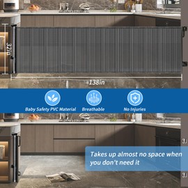 Huafly 138 Inch Retractable Baby Gates Extra Wide, no Drilling Baby Gates for Large Openings, Child Gates, Safety Gates, Extra Long Dog Gates on Doorways, Stairs, Outdoor, Indoor (Black, 138 Inch)