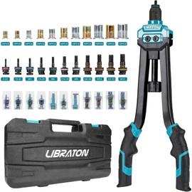 LIBRATON 16" Rivet Nut Tool, Rivet Nut Gun, Hand Rivet Nut Setter with 110PCS Rivet Nuts, 11PCS Metric & SAE Interchangeable Mandrels and Carrying Case, Easy Replace