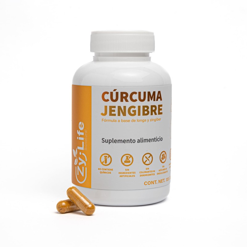 Cúrcuma Jengibre. 120 Cápsulas. Fórmula a base de longa y