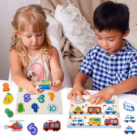 Purpledi Wooden Puzzle, 5 Pieces Wooden Toy from Montessori Toy for Children from 1 2 3 Years, Animal Wooden Puzzle Puzzle Toddler Educational Toy for Children, Puzzle for Boys and Girls