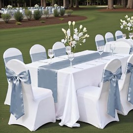 MDS 5 unidades Boda 30,5 x 274,3 cm satén camino de mesa Decoración Boda Banquete más de 30 Color, Gris plateado claro, 1