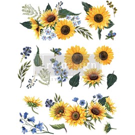 Floral De Amor® Sunflower Fields 3 Sheets,Design 22"x30" Furniture Transfer Bathroom Nightstands Table Decor Wall Decals DIY Wallpaper Murals Decor Kitchen