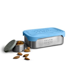 Stainless Steel Food Container & Condiment Holder | Leak Proof Silicone Lid | Metal Lunch Box | Bento Box | Portion Control Snacks Dressings [2 PCS Set/Blue]