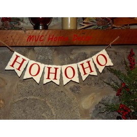 PD Home & Garden 35" Metal Hanging Christmas Sign Banner Pennant On Jute Rope 'HO HO HO'