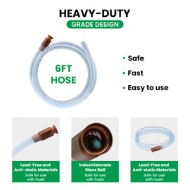 Watflow Gas Siphon Hose Pump, Shaker Siphon 6FT Tube Hose, Self Priming Syphon Hose 6 Feet -1/2" Value, for Gas/Fuel/Water Transfer,Use for Cars, Boats, Mowers (2PACK)