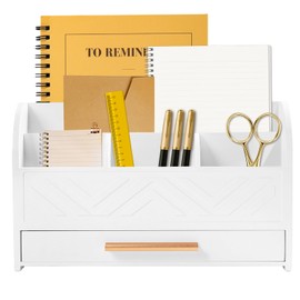 Mail Organizer Countertop Kitchen-White Mail Holder Countertop Drawers Wood Desk Drawer Tabletop Storage Organization Pen Holder Letter Sorter Makeup Organizer for School Home Office Supplies