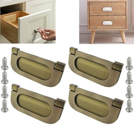 CTRICALVER 4 Pcs Flush Ring Pull Zinc Alloy Cabinet Drawer Pull Handle| Stainless Steel Pull Handle Invisible Door Knob 75mm|for Cupboard Drawer Cabinet Wardrobe Accessories with Screws (Bronze)